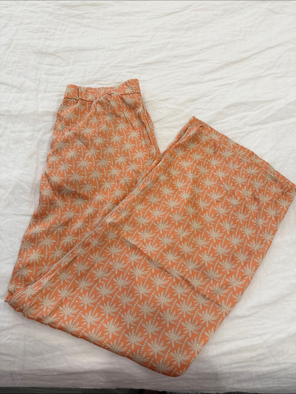 Zara Orange Palm-Print Wide Leg Pants